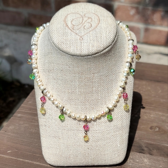Real pearl & Swarovski crystal necklace set - Picture 2 of 5